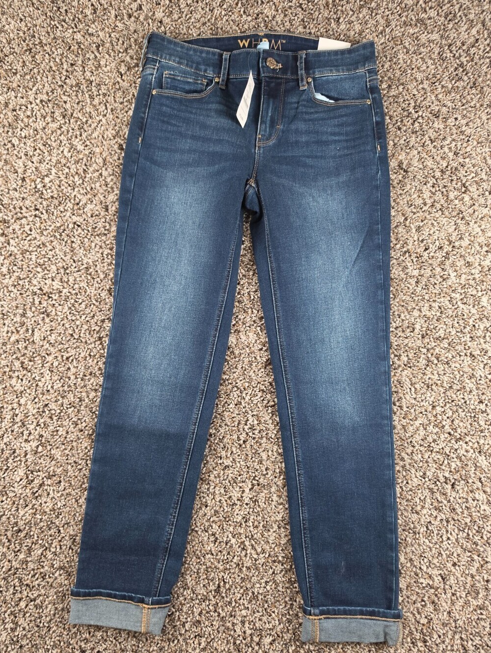White House Black Market Sz 00 Girlfriend Fit Cuffed Blue Jeans Blue Canary NEW